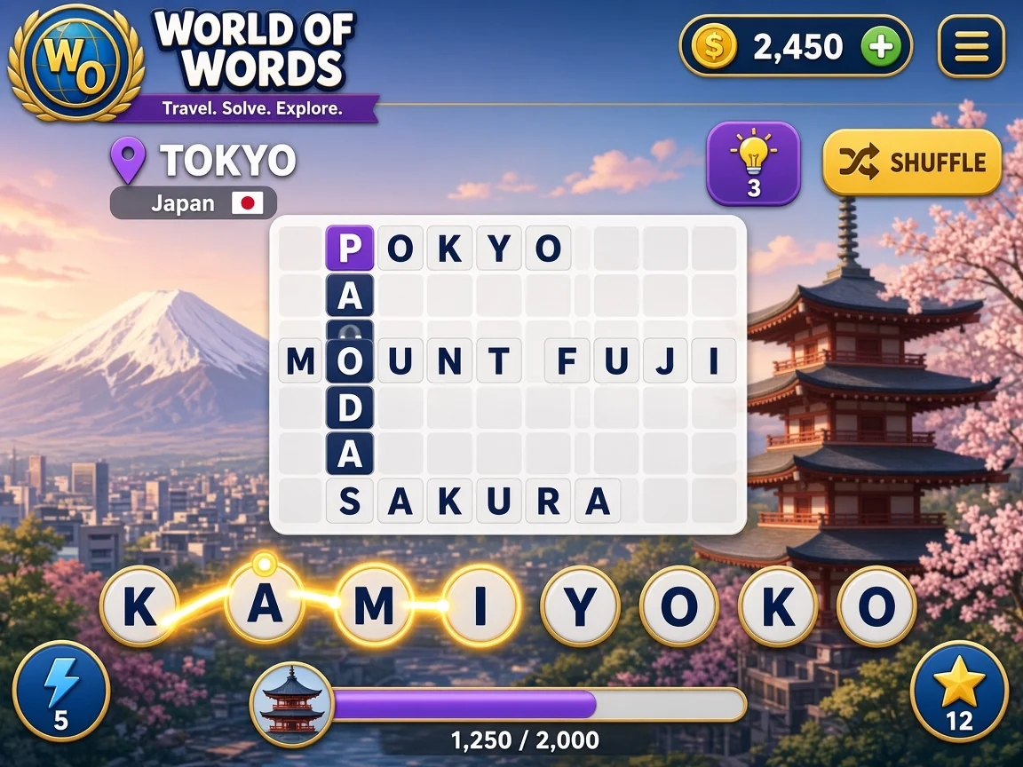 Travel destination crossword in World of Words: Word Game mobile gameplay